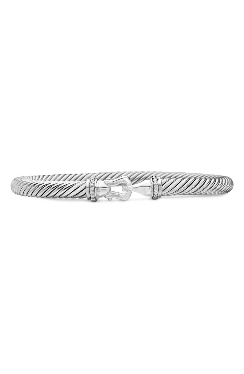 David Yurman Buckle Classic Cable Bracelet in Sterling Silver with Pavé Diamonds, 5mm, Main, color, Silver Pave