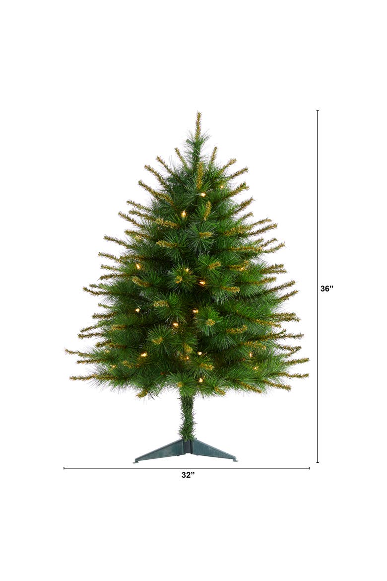 3-ft New England Pine Artificial Christmas Tree with 50 Clear Lights and 117 Bendable Branches, Alternate, color, Green