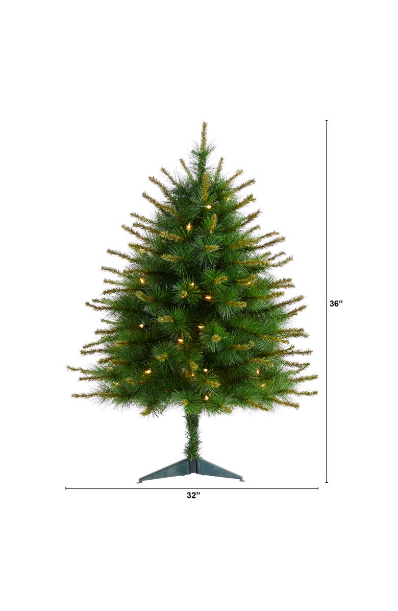 NEARLY NATURAL 3-ft New England Pine Artificial Christmas Tree with 50 Clear Lights and 117 Bendable Branches, Alternate, color, Green