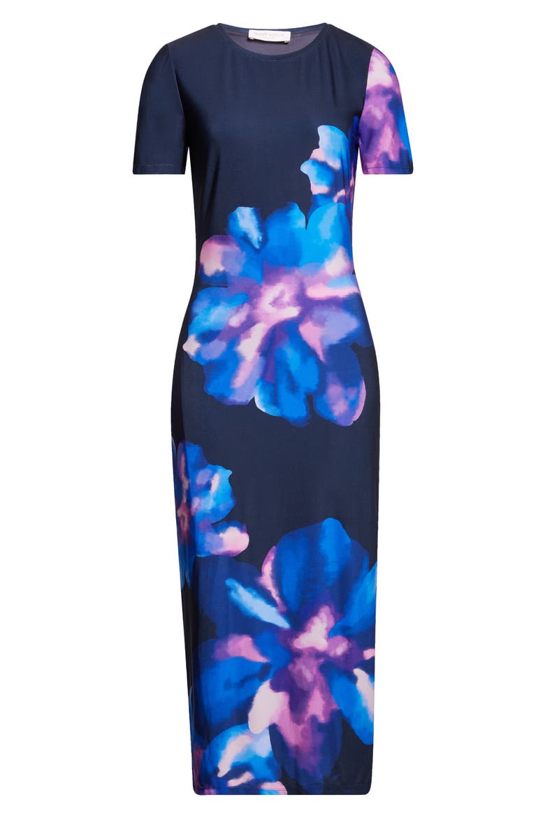 Kamila Body-Con Midi Dress, Alternate, color, NAVY FLORAL JERSEY