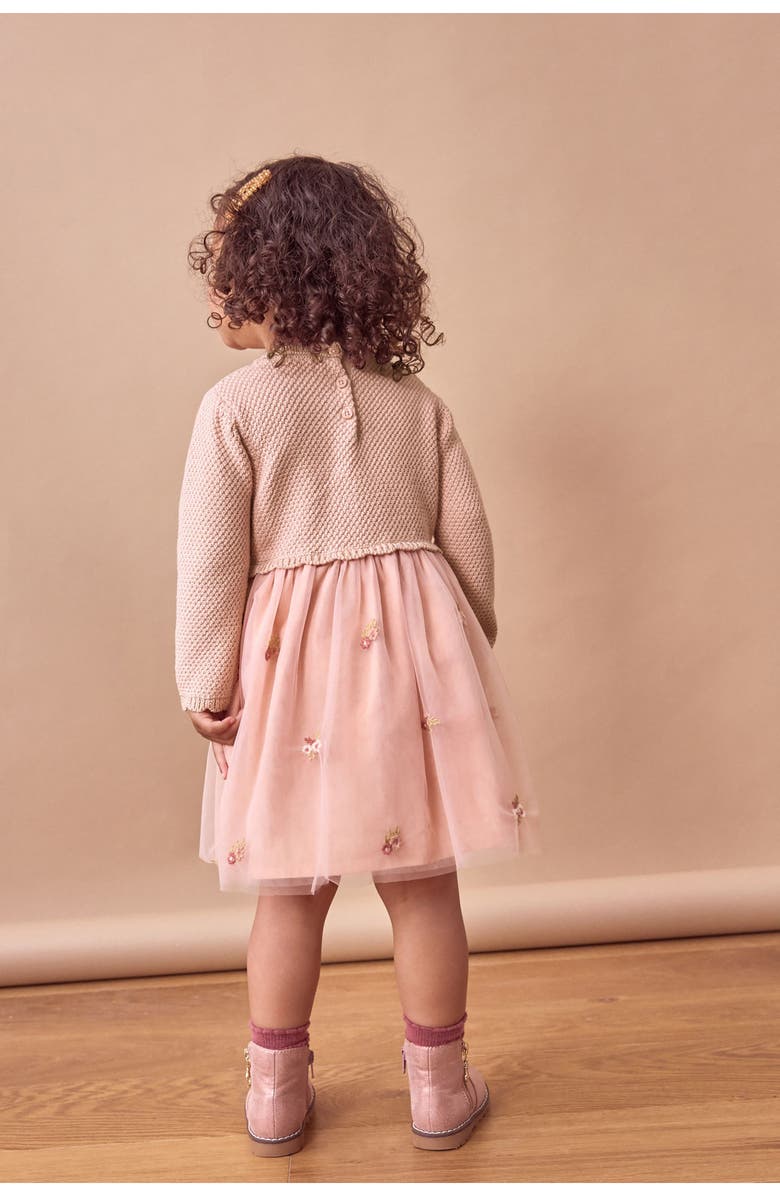 NEXT Kids' Mixed Media Long Sleeve Dress, Alternate, color, 