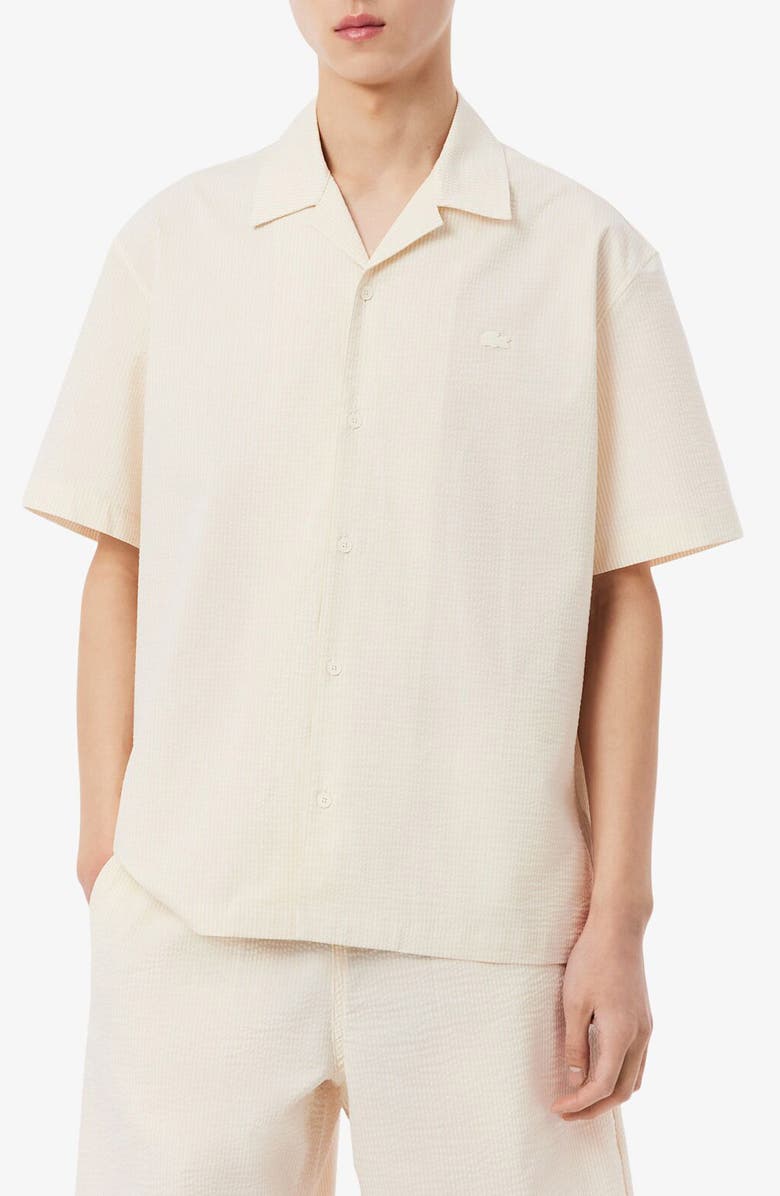 Lacoste Cotton Blend Seersucker Sport Shirt, Main, color, Flour/ Naturel Clair