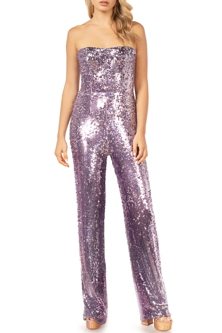 Andy Sequin Strapless Jumpsuit, Main, color, LAVENDER MULTI