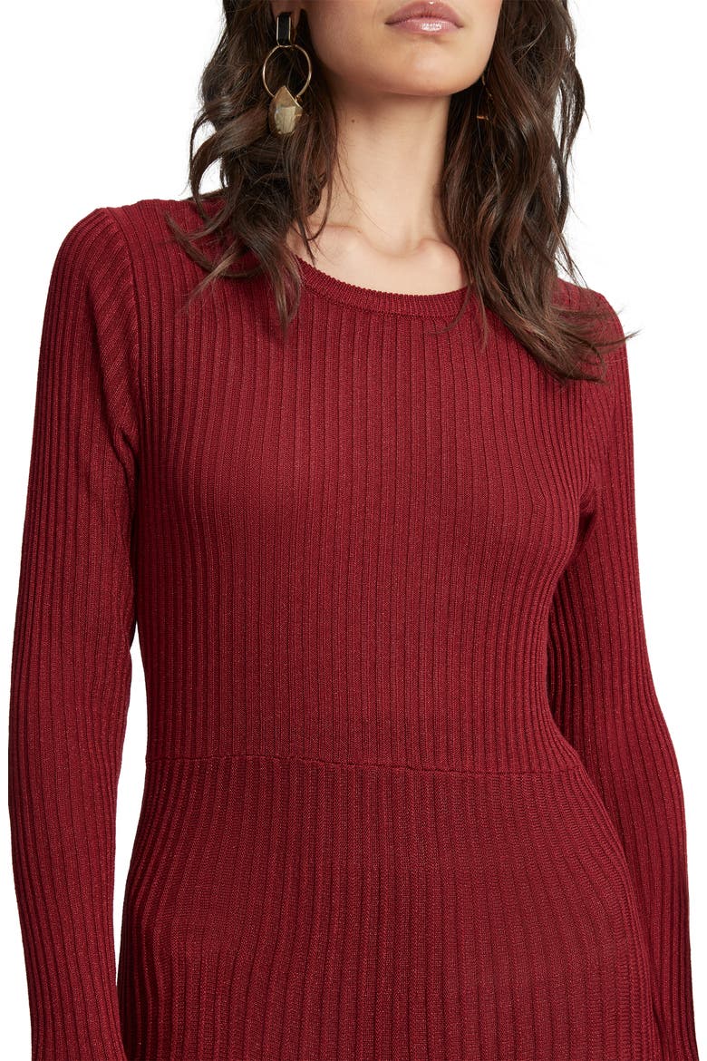 Rina Long Sleeve Ribbed Sweater Dress, Alternate, color, BURGUNDY