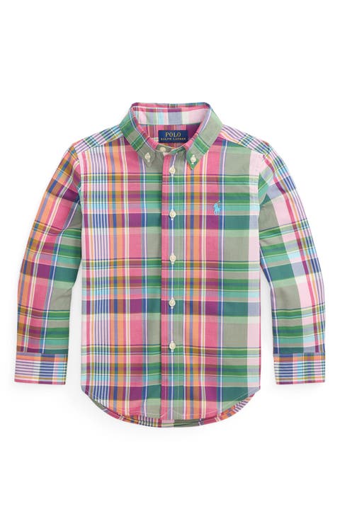 Kids' Plaid Cotton Poplin Button-Down Shirt (Toddler & Little Kid)