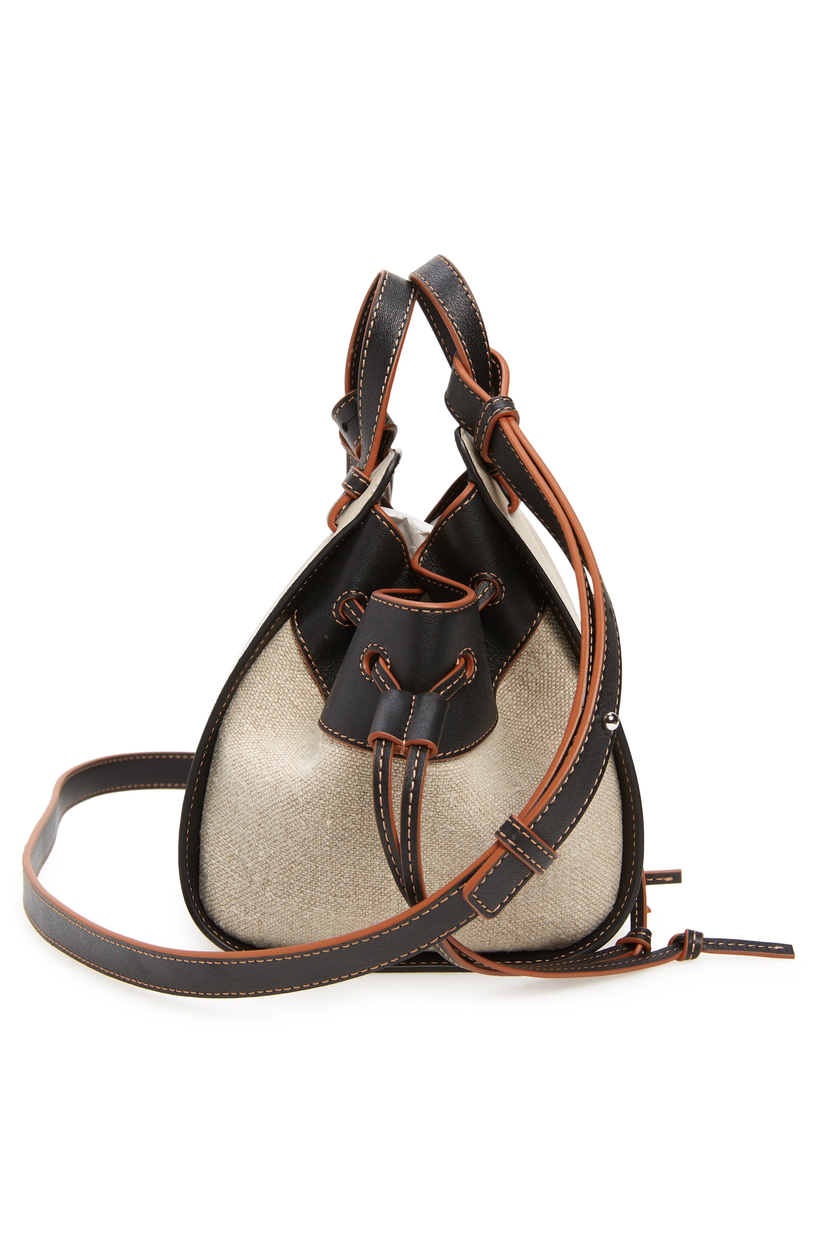 Loewe Mini Hammock Drawstring Linen & Leather Bag, Alternate, color, 