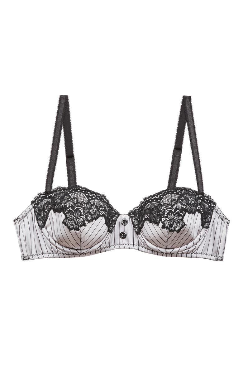 Executive Underwire Silk Trim Balconette Bra, Alternate, color, ASH PINSTRIPE