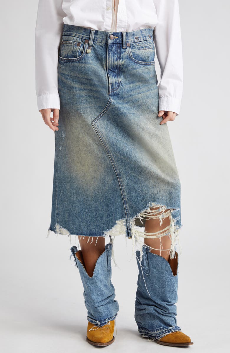 R13 Jesse Destroyed Hem Denim Skirt, Main, color, 