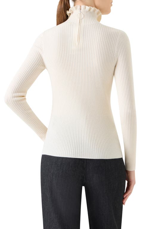 Akris Punto Ruffle Mock Neck Rib Wool Sweater In White