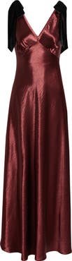 Lucy Paris Holly Velvet Tie Hammered Satin Gown