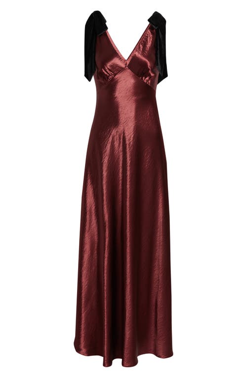 Lucy Paris Holly Velvet Tie Hammered Satin Gown In Burgundy