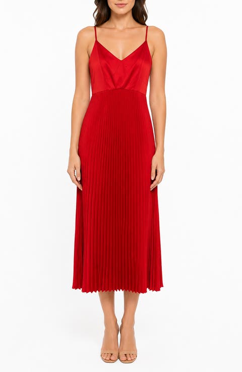Pleated Satin Midi Dress