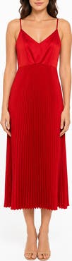 Nicole Miller Pleated Satin Midi Dress
