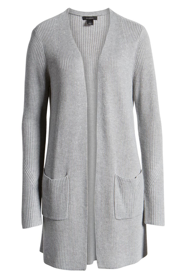 RIBBED OPEN CARDIGAN, Alternate, color, GREY HEATHER