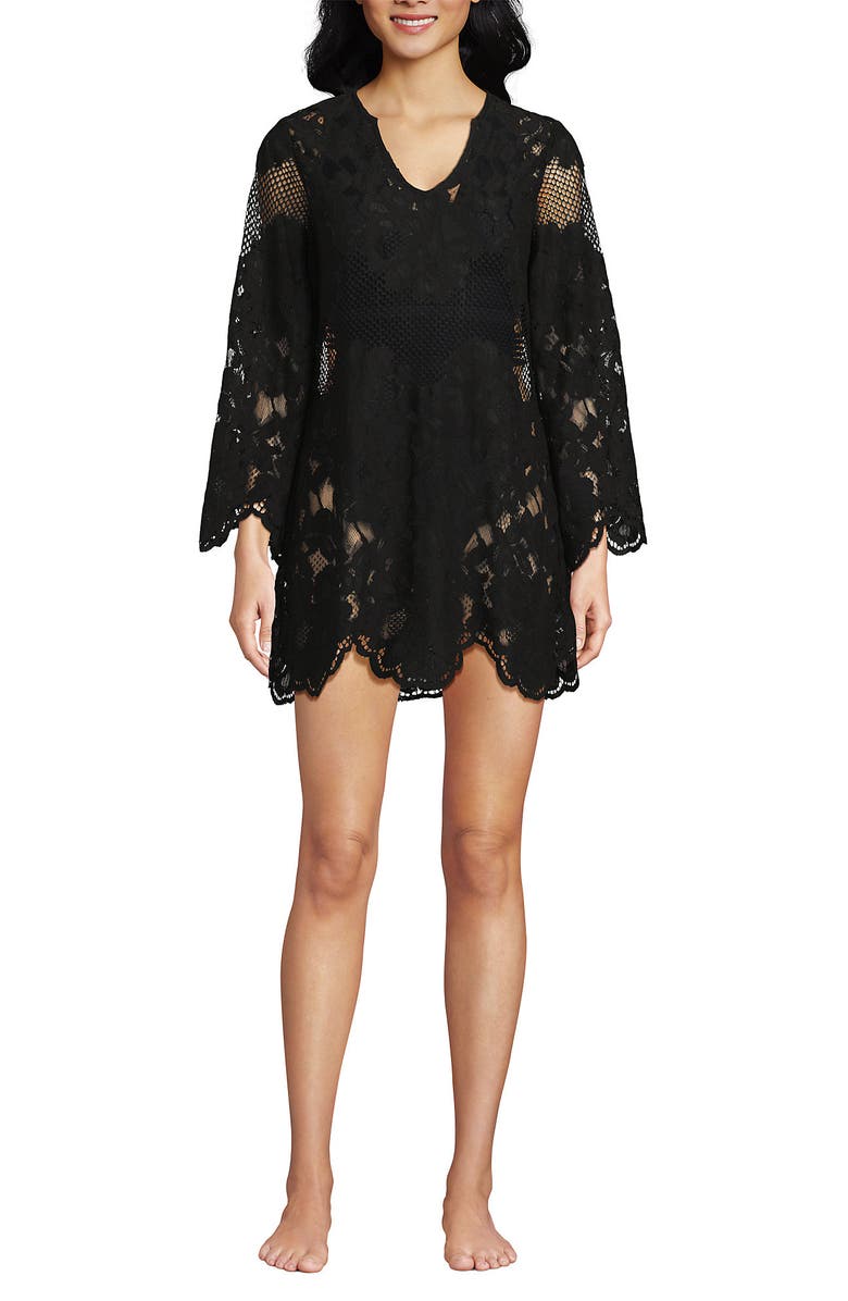 Lands' End Long Sleeve Lace Mini Swim Cover-Up Dress, Alternate, color, 