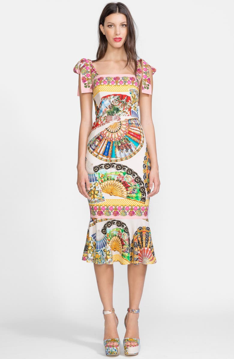 Dolce&Gabbana Fan Print Stretch Silk Dress, Main, color, 