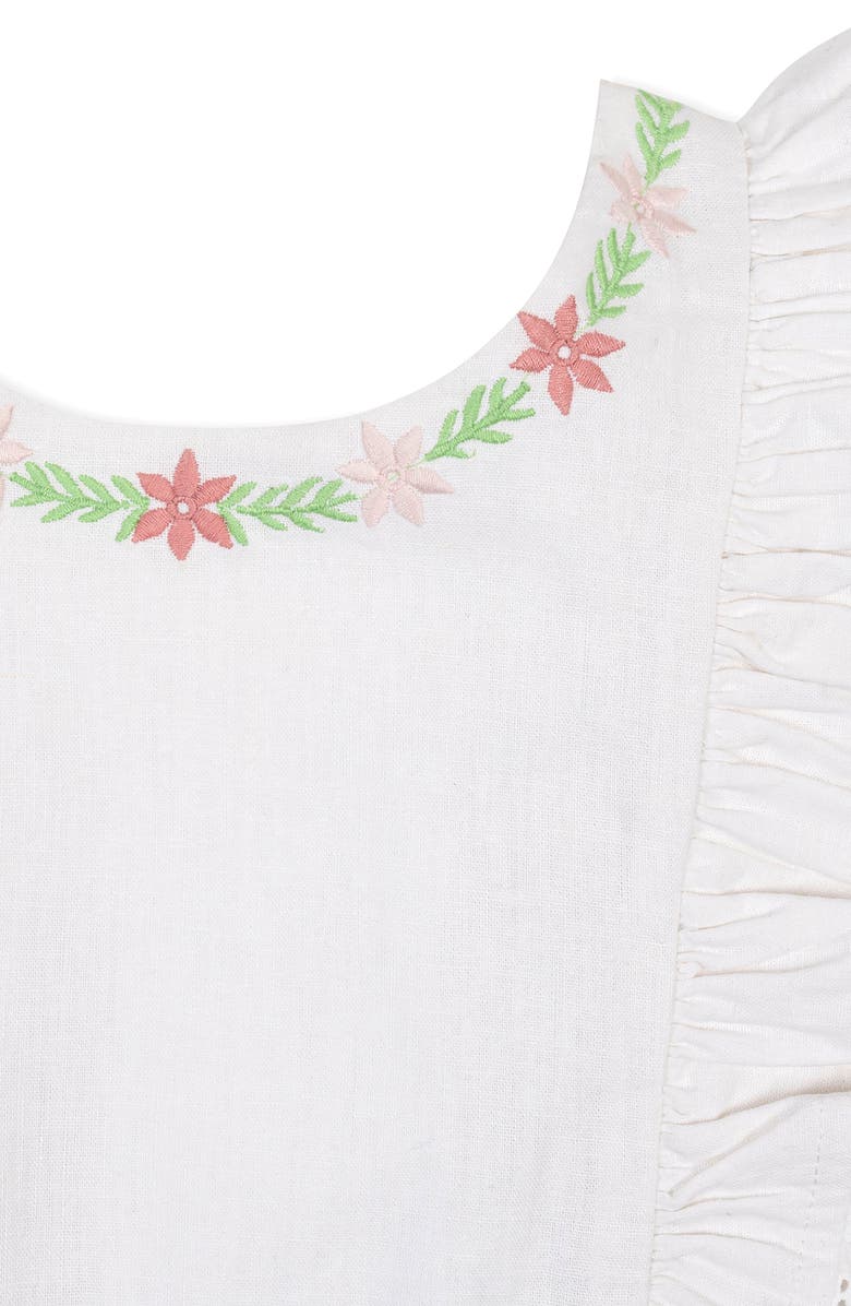 Hope & Henry Kids' Linen Ruffle Jumper with Embroidery, Alternate, color, White With Embroidery