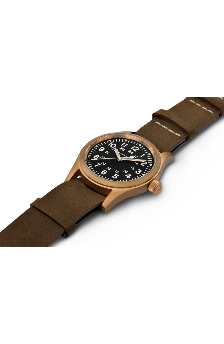 Hamilton Khaki Field Mechanical Leather Strap Watch, 38mm, Alternate, color, Brown