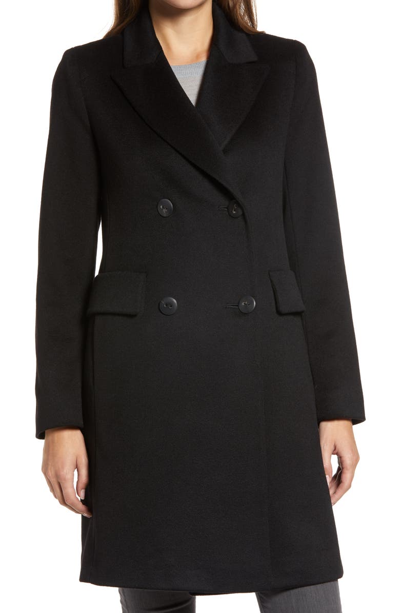 Fleurette Double Breasted Cashmere Coat, Main, color, Black