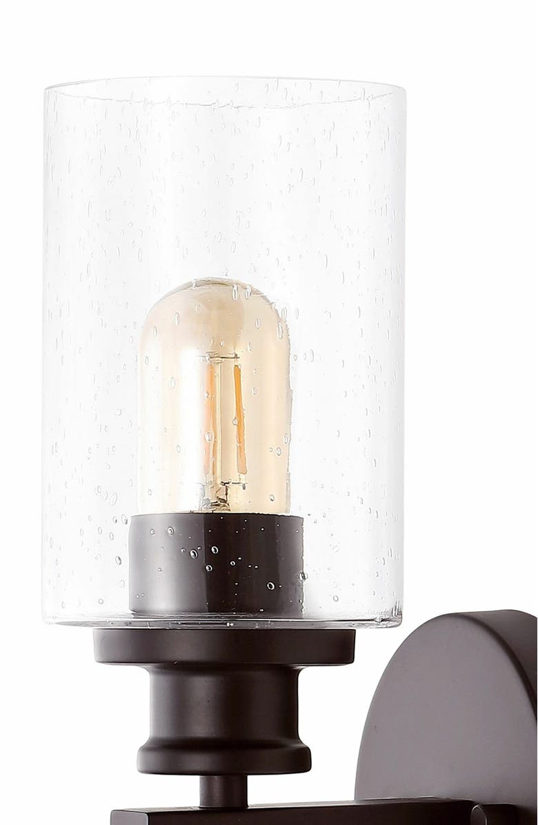 JONATHAN Y Jules Cylinder 2-Light Iron/Seeded Glass Farmhouse Contemporary LED Wall Sconce, Alternate, color, Oil Rubbed Bronze