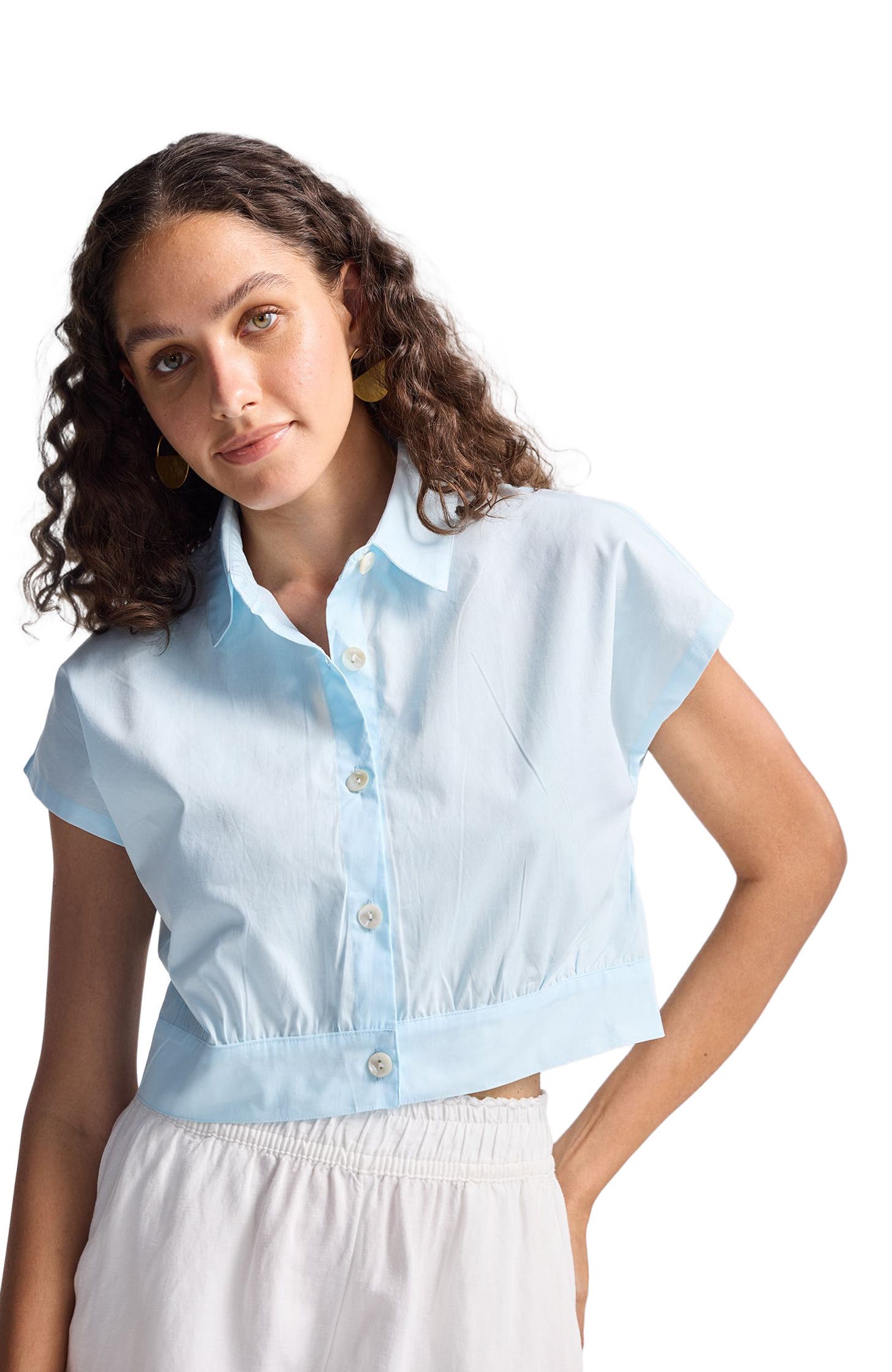 Oversized Crop Shirt in Summer Blue