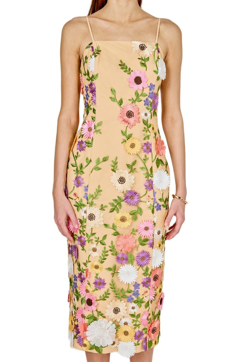 Floral Embroidery Midi Dress, Alternate, color, BEIGE MULTI FLORAL