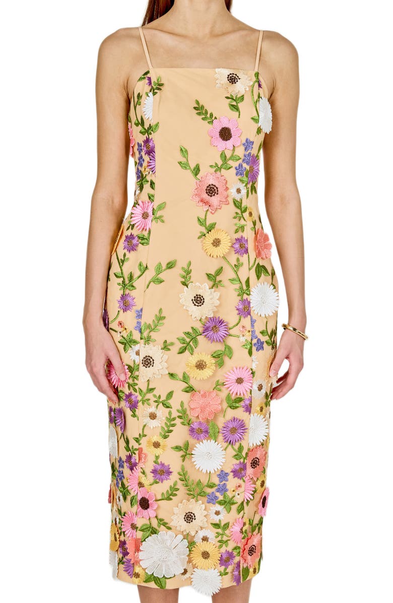 Endless Rose Floral Embroidery Midi Dress, Alternate, color, Beige Multi Floral