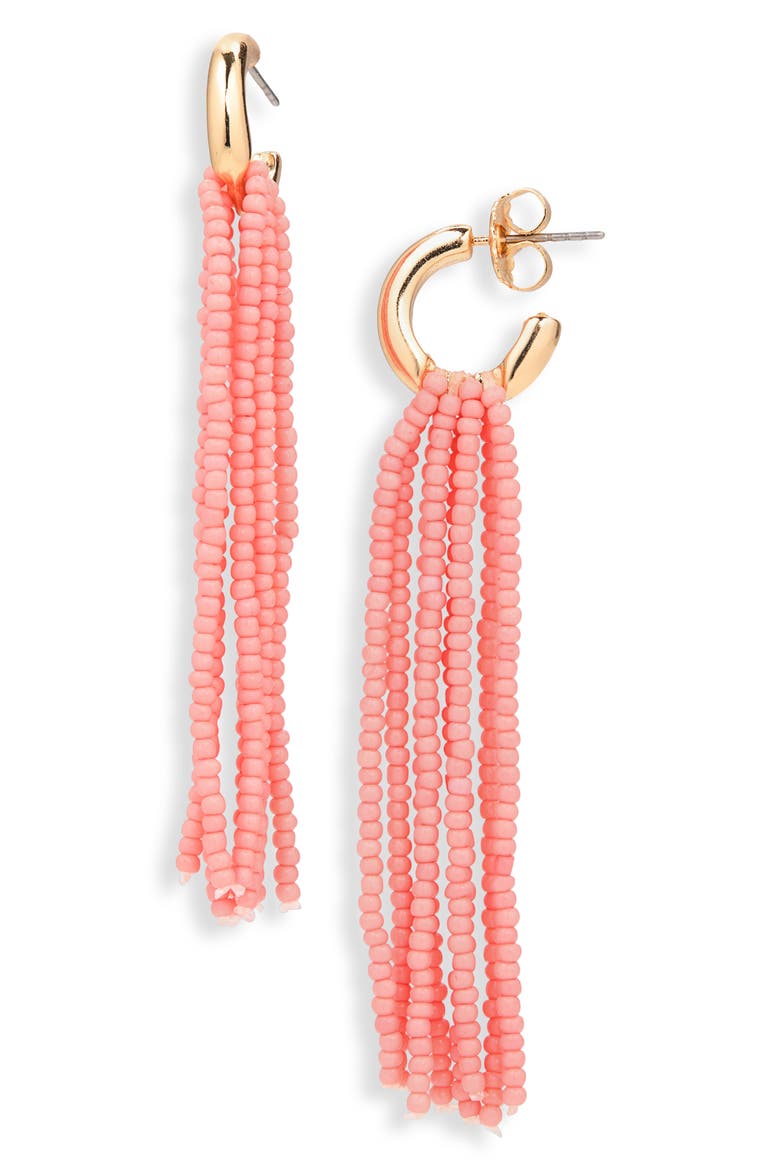 Beaded Fringe Drop Earrings, Main, color, PINK- GOLD