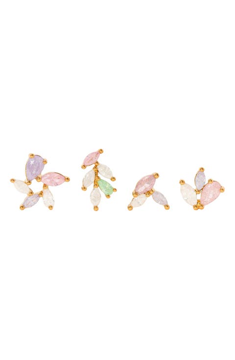 Pastel Leaf Set of 4 Stud Earrings