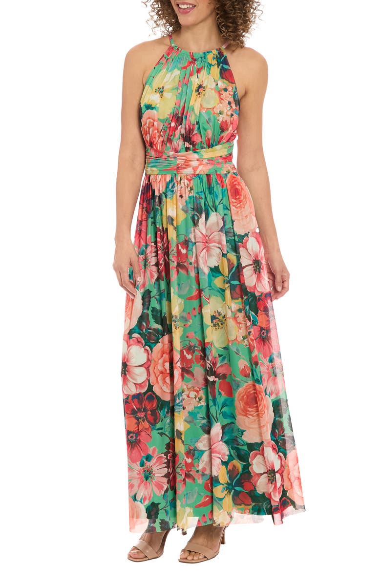 London Times Floral Mesh Maxi Dress, Alternate, color,