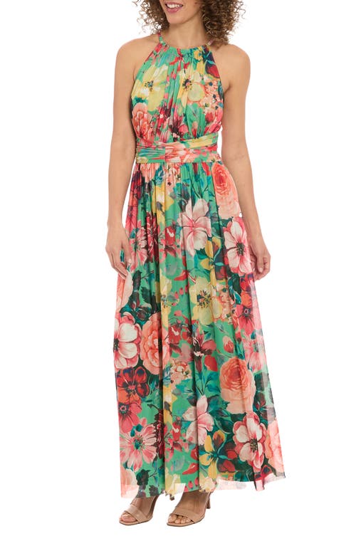 London Times Floral Mesh Maxi Dress In Multi