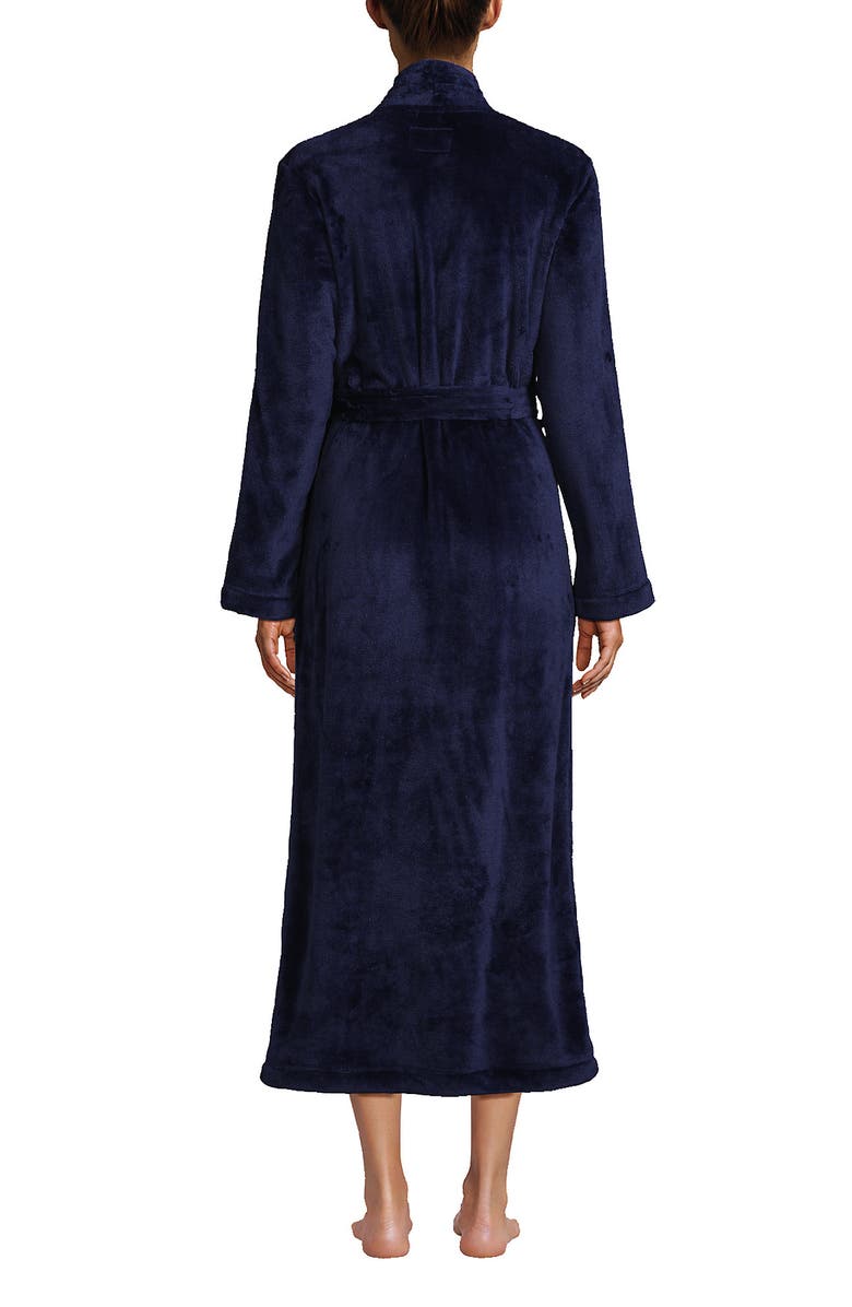 Lands' End Cozy Plush Long Wrap Robe, Alternate, color, Deep Sea Navy