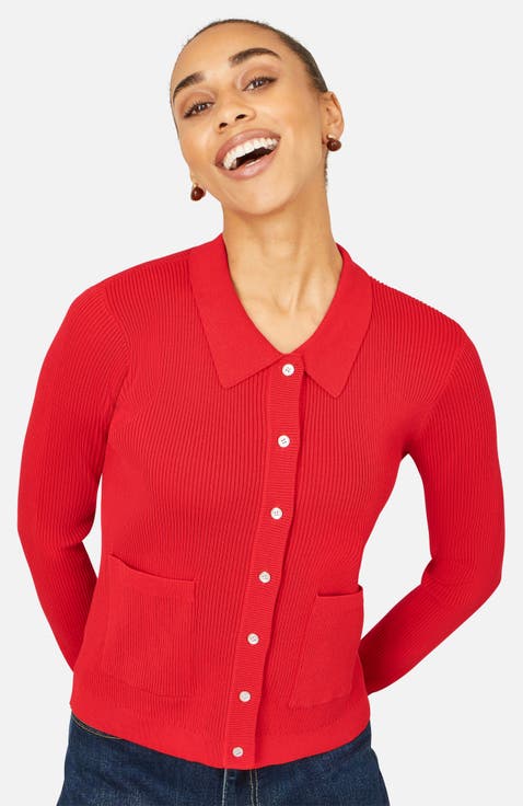 Ribbed Collar Button Up Cardigan