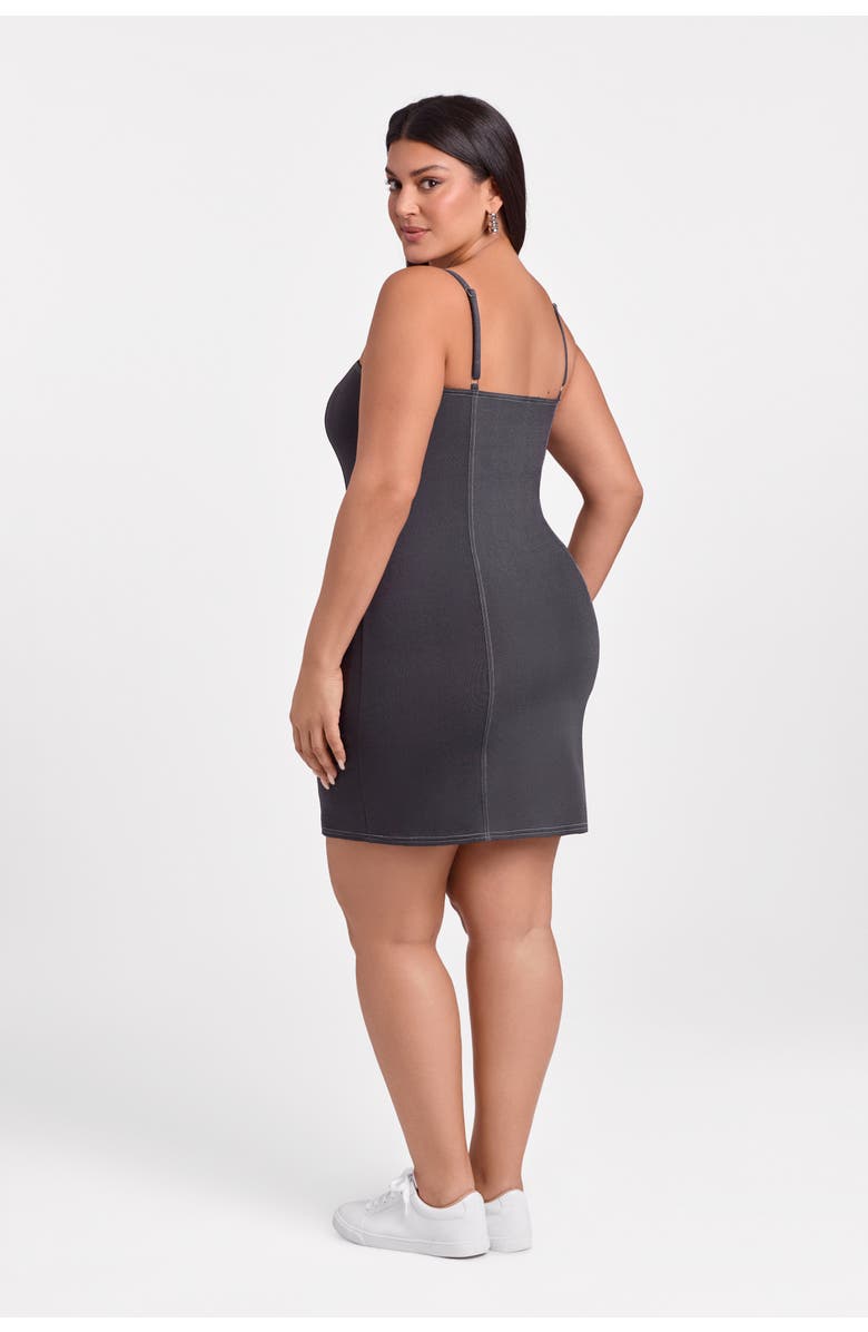S3 Apparel Sculpting Shapewear Denim Straight Neck Mini Dress, Alternate, color, Denim Ebony Rinse