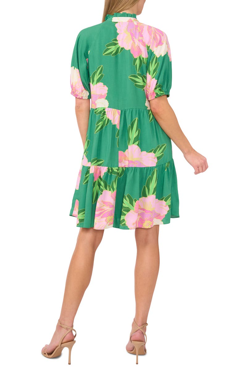 CeCe Floral Print Tiered Dress, Alternate, color, Medium Green