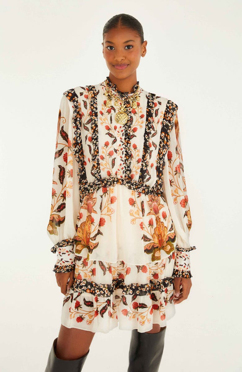 FARM Rio Berry Garden Long Sleeve Minidress, Alternate, color, Cream