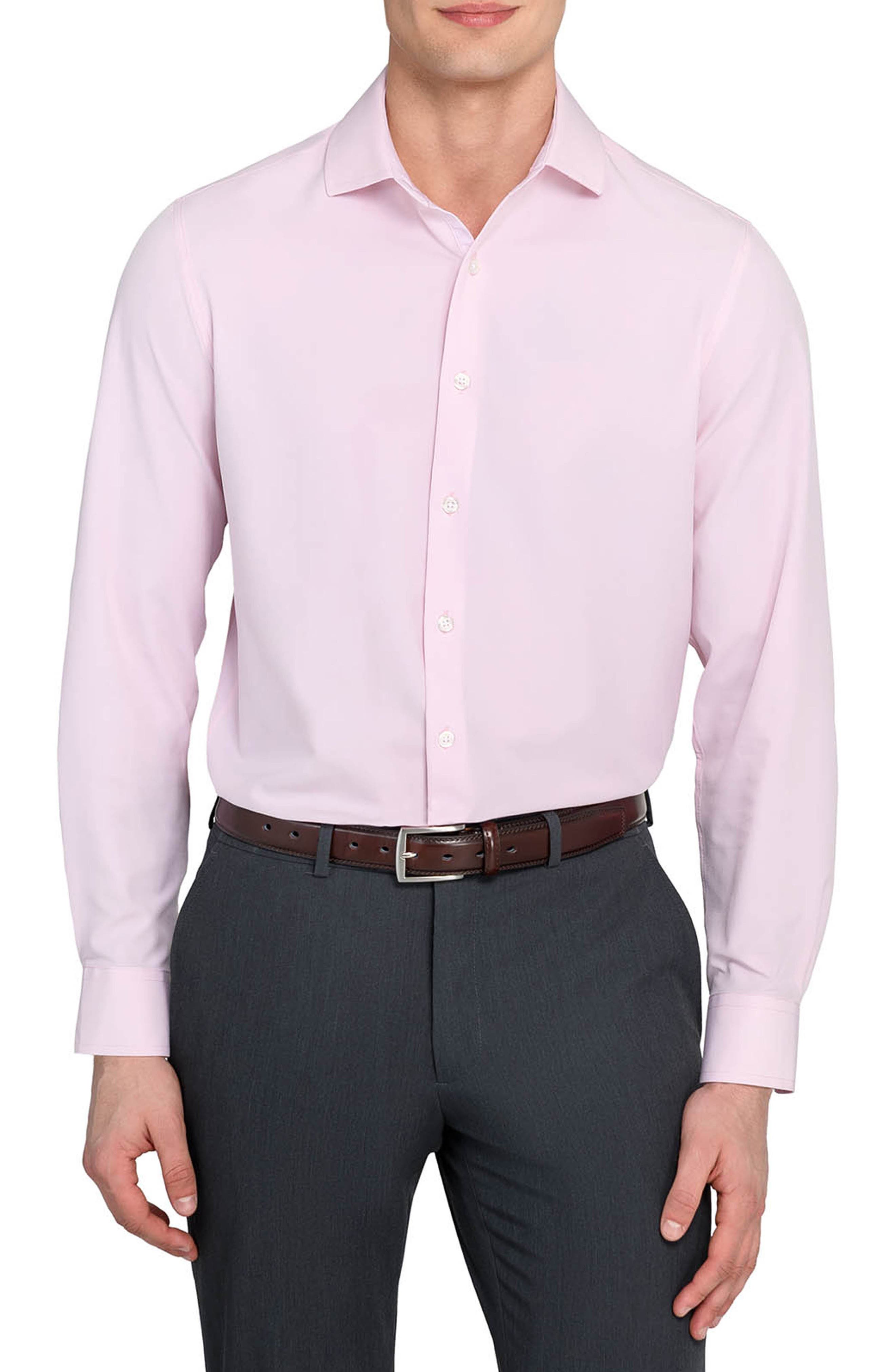 Slim Fit Solid Pink Performance Dress Shirt