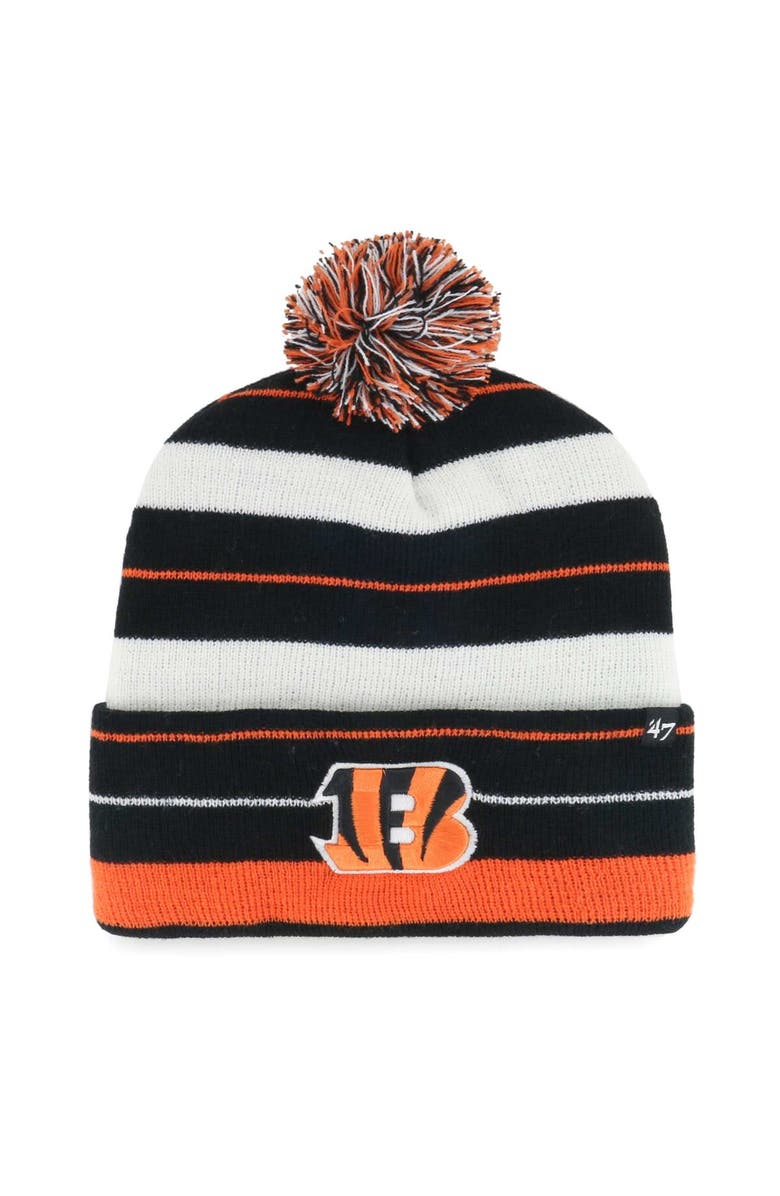 '47 Men's '47 Black Cincinnati Bengals Powerline Cuffed Knit Hat with Pom, Main, color,