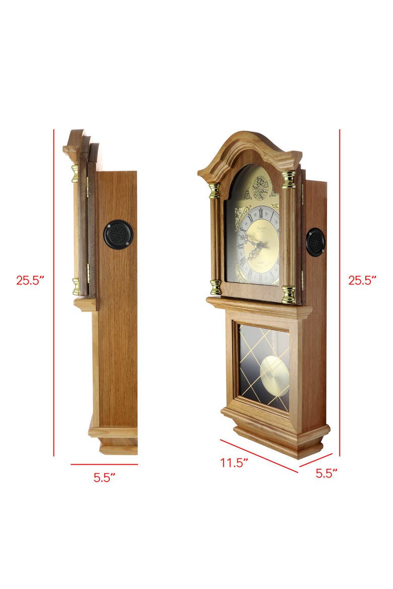 Classic 26in Pendulum Wall Clock with Oak Finish, Alternate, color, Light Brown