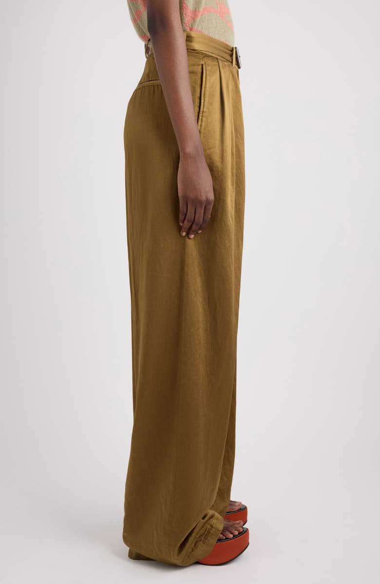 Dries Van Noten Peaches Belted Pleated Wide Leg Trousers, Alternate, color, Umber