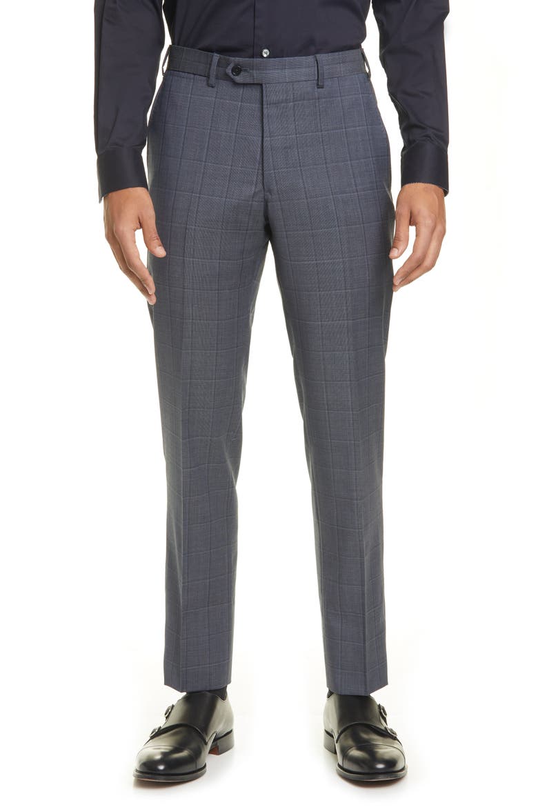 G Line Trim Fit Windowpane Wool Suit, Alternate, color, GREY