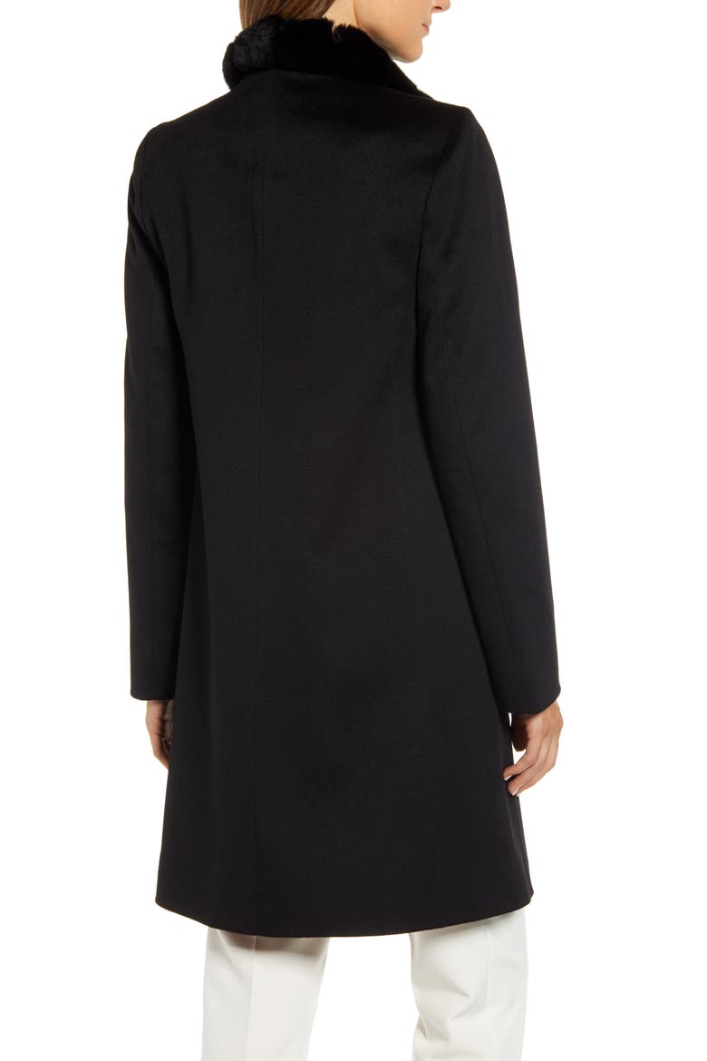 Wool Car Coat with Genuine Rex Rabbit Fur Trim, Alternate, color, DNU-BLACK