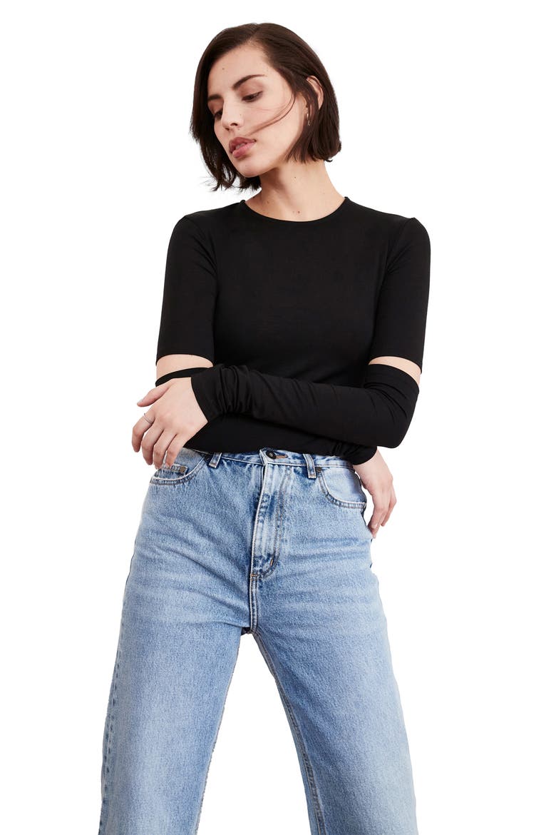 Indra Cutout Sleeve Top, Alternate, color, BLACK