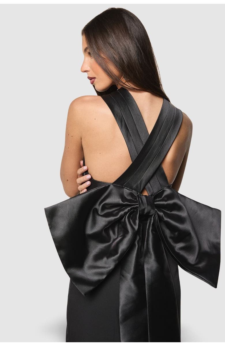 Coast Cross Over Front Bow Back Midi Dress, Alternate, color, Black