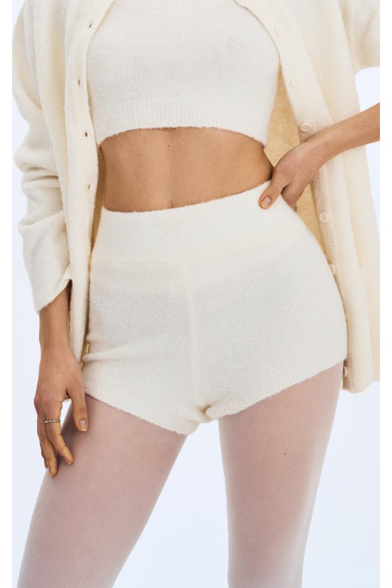 Sera Wool-Blend Ribbed Knit Mini Shorts, Main, color, White