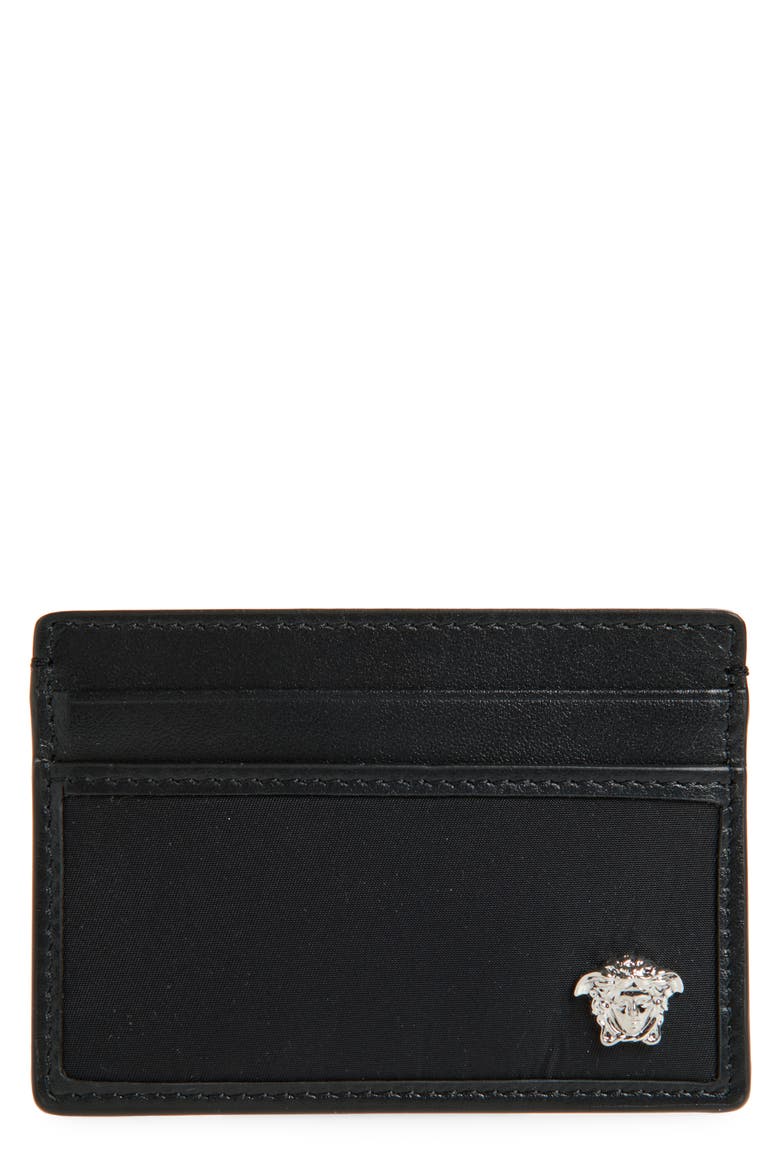 Medusa Leather & Nylon Card Case, Main, color, BLACK-PALLADIUM