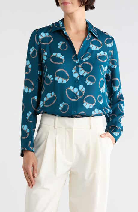 Nina Turquoise Print Silk Shirt