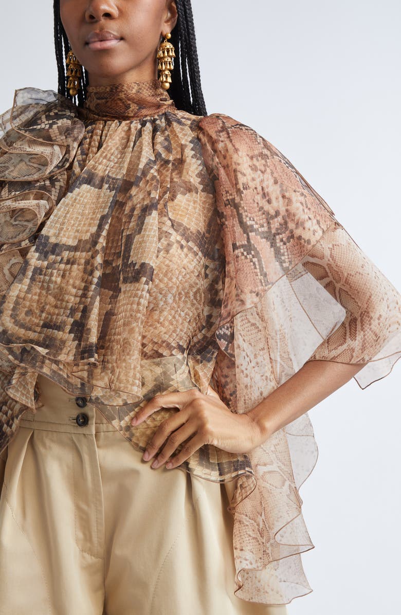 Zimmermann Memento Snakeskin Print Layered Chiffon Top, Alternate, color, Spliced Snake