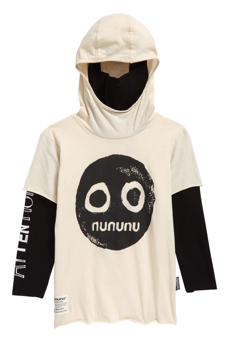 Kids' Smile Ninja Two-Fer Hooded Graphic Tee, Main, color, NATURAL
