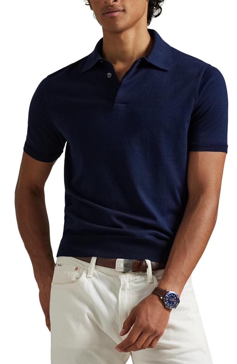 Polo Ralph Lauren Rib Trim Cotton Polo, Main, color, Bright Navy